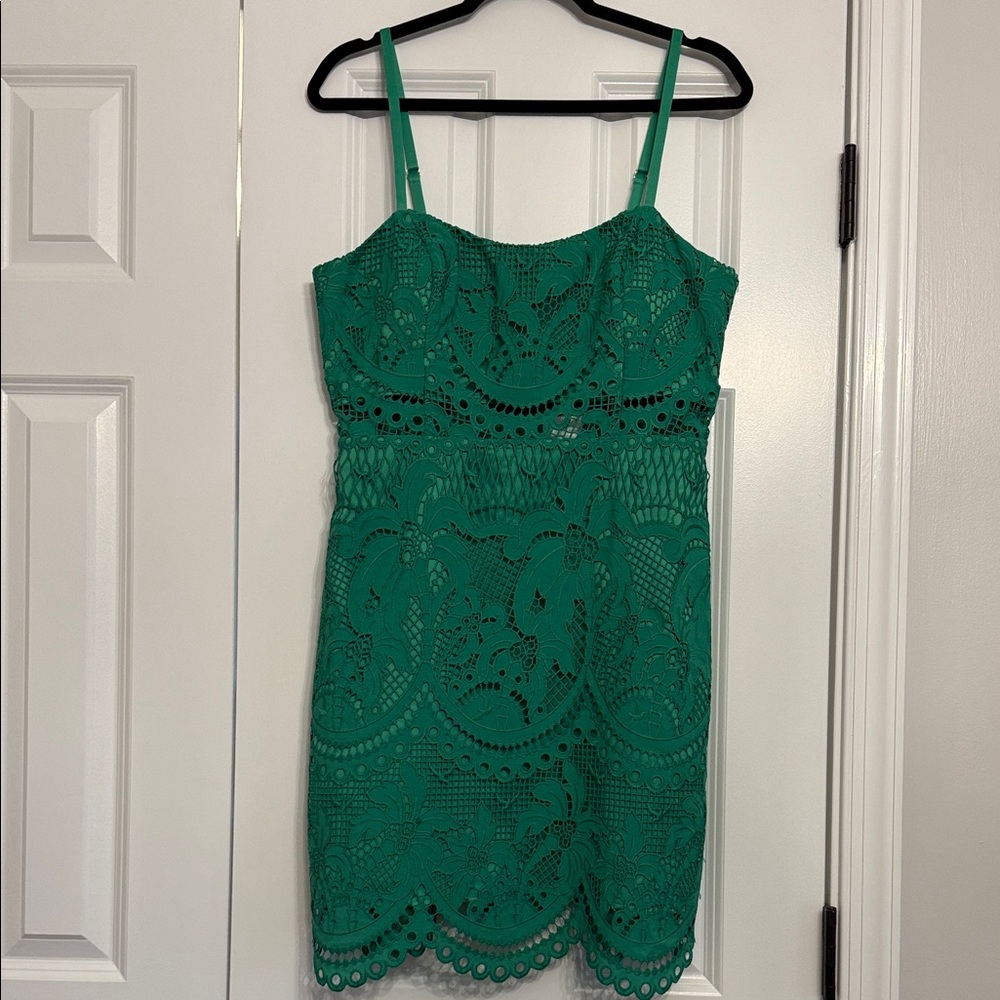 Green Lace Spaghetti-Strap Dress